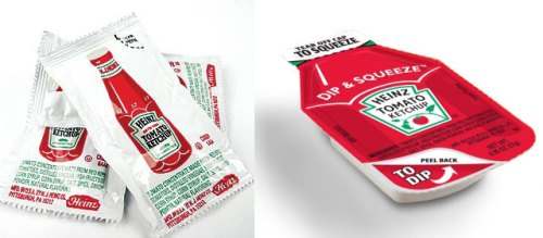 Old Heinz ketchup packet vs. new Heinz ketchup packet